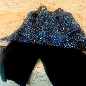 Plus size bathing suit, long top and black bottoms